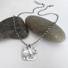 Silver Square Ginkgo Necklace