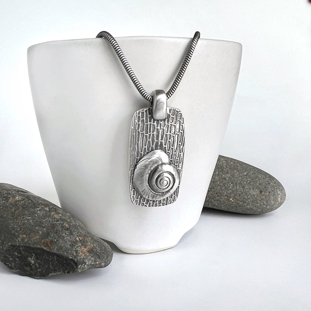 Auger Snail Shell Necklace - Cast Silver Seashell Charm – HKM Jewelry