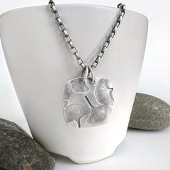Silver Square Ginkgo Necklace
