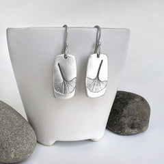 Silver Rectangle Ginkgo Earrings