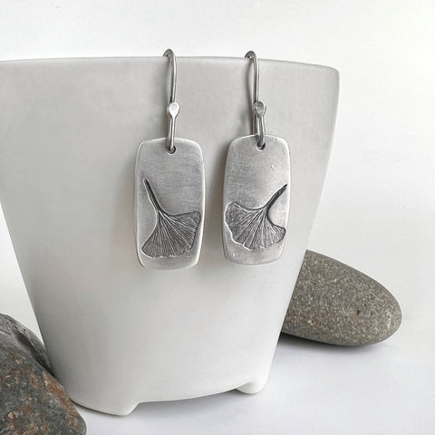 Ginkgo Leaf Rectangle Earrings