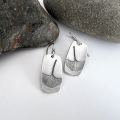 Silver Rectangle Ginkgo Earrings