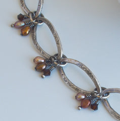 Silver Link Bracelet with Pearls