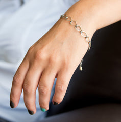 Handmade Fine Silver Link Bracelet with Czech Glass Accent Bead