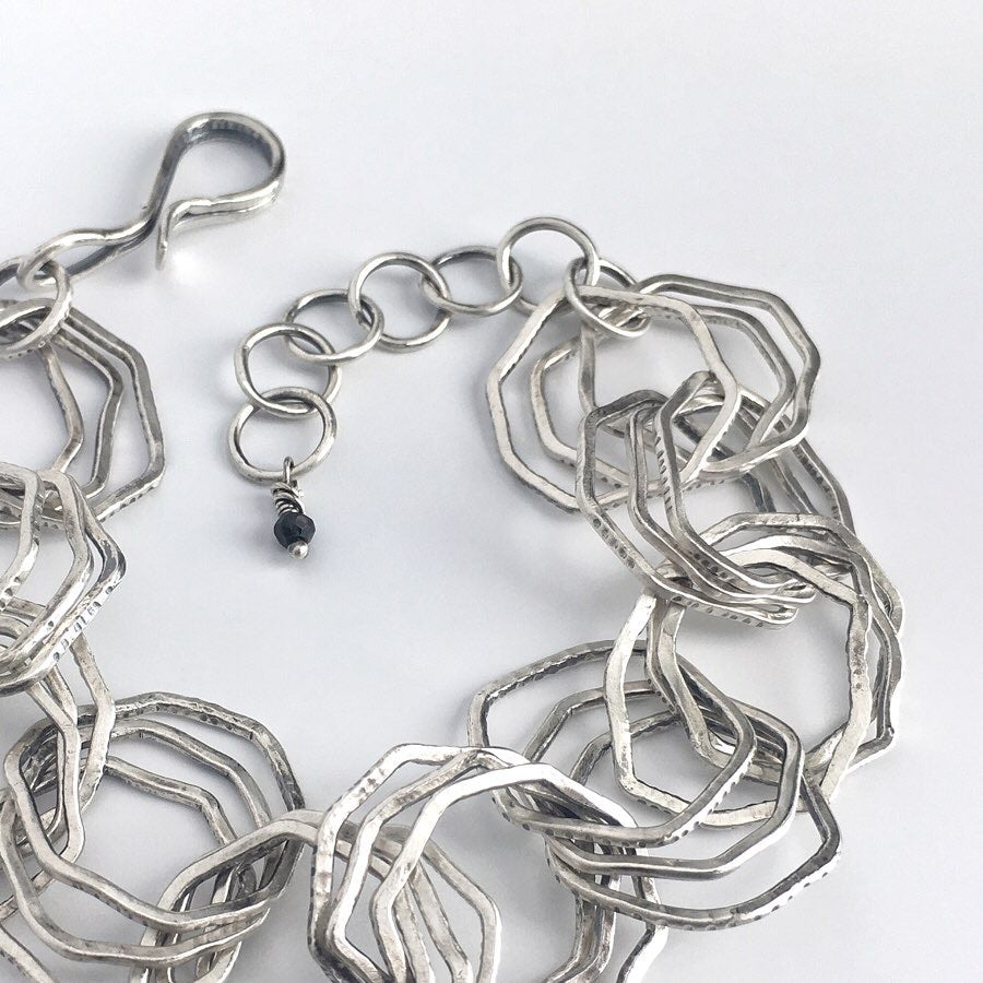 silver tri octagon link bracelet, silver link bracelet