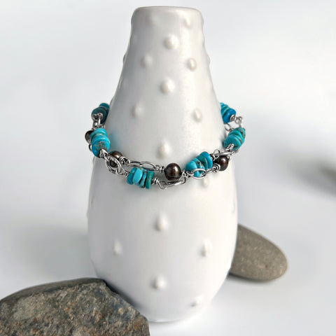 Double Strand Turquoise and Pearl Bracelet