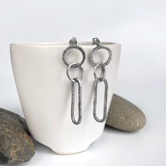 Silver Circle and Oval Post Earrings