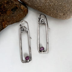 Silver Purple Rectangle Earrings