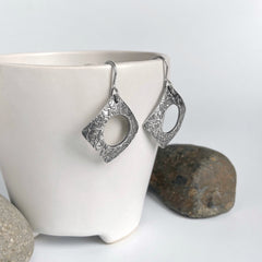 Textured Square Silver Earrings