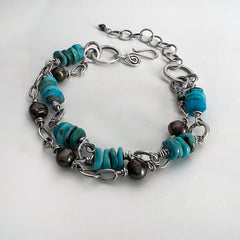 Double Strand Turquoise and Pearl Bracelet