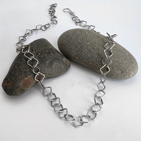 Square Textured Silver Necklace