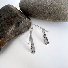 Small Silver Triangle Flower Earrings