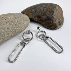 Silver Circle and Oval Post Earrings