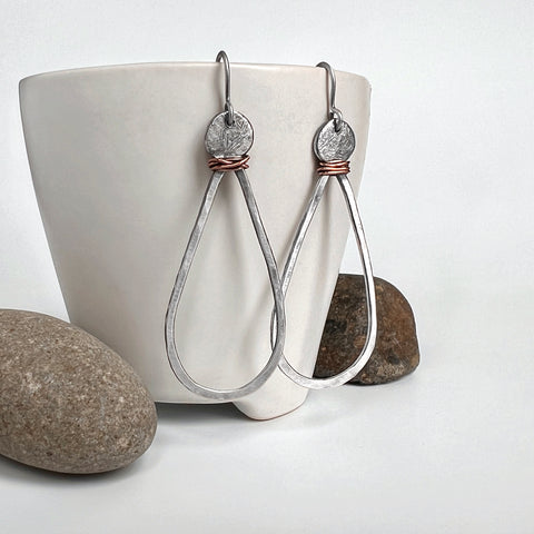 Copper and Silver Teardrop Earrings