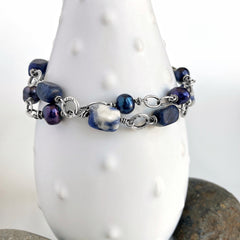 Sodadite, Pearl and Silver Bracelet