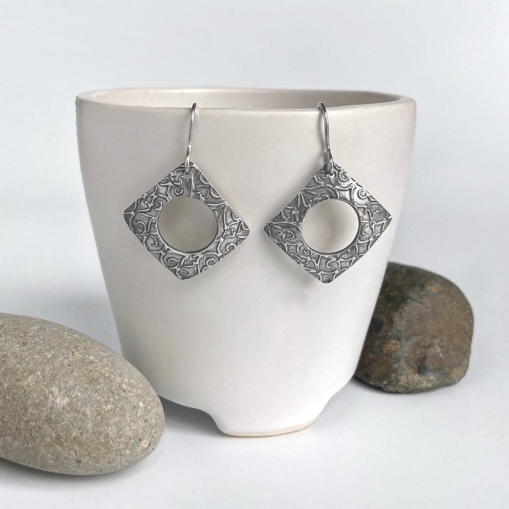Textured Square Silver Earrings