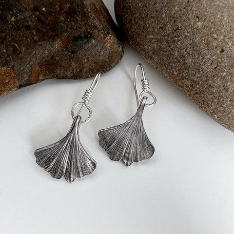 Small Silver Ginkgo Earrings