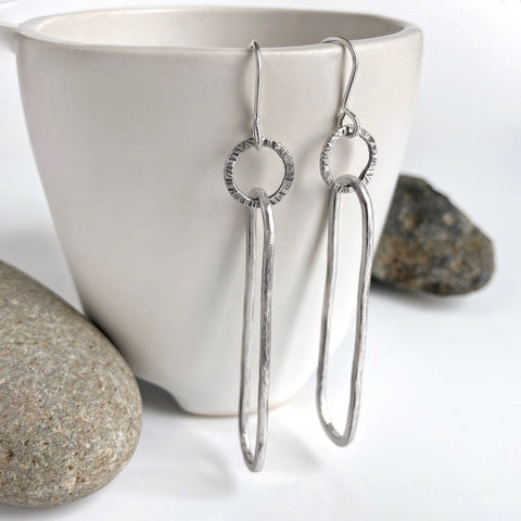 Long Silver Oval Earrings