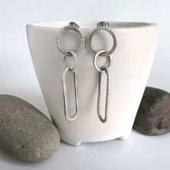 Silver Circle and Oval Post Earrings