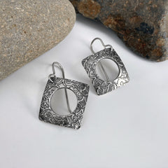 Textured Square Silver Earrings